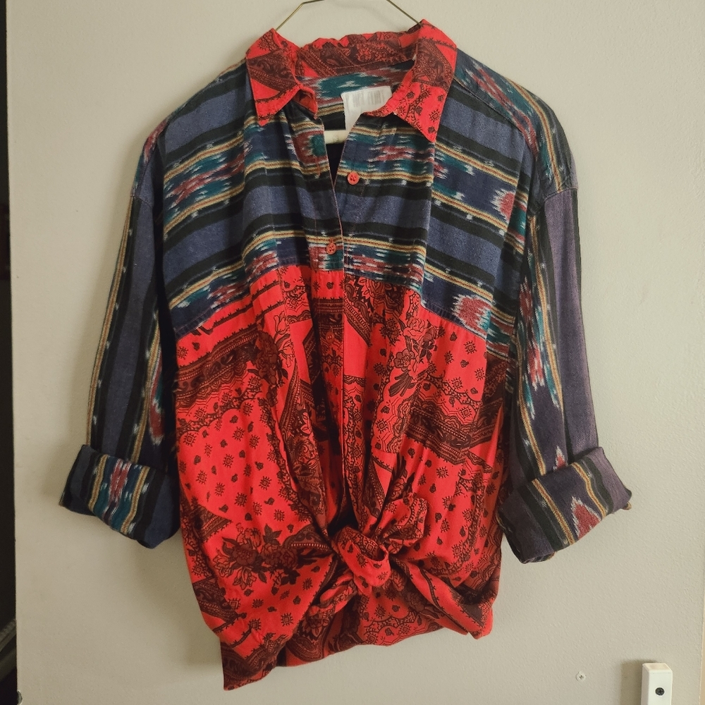 Unique Sz L Western Bandana button up